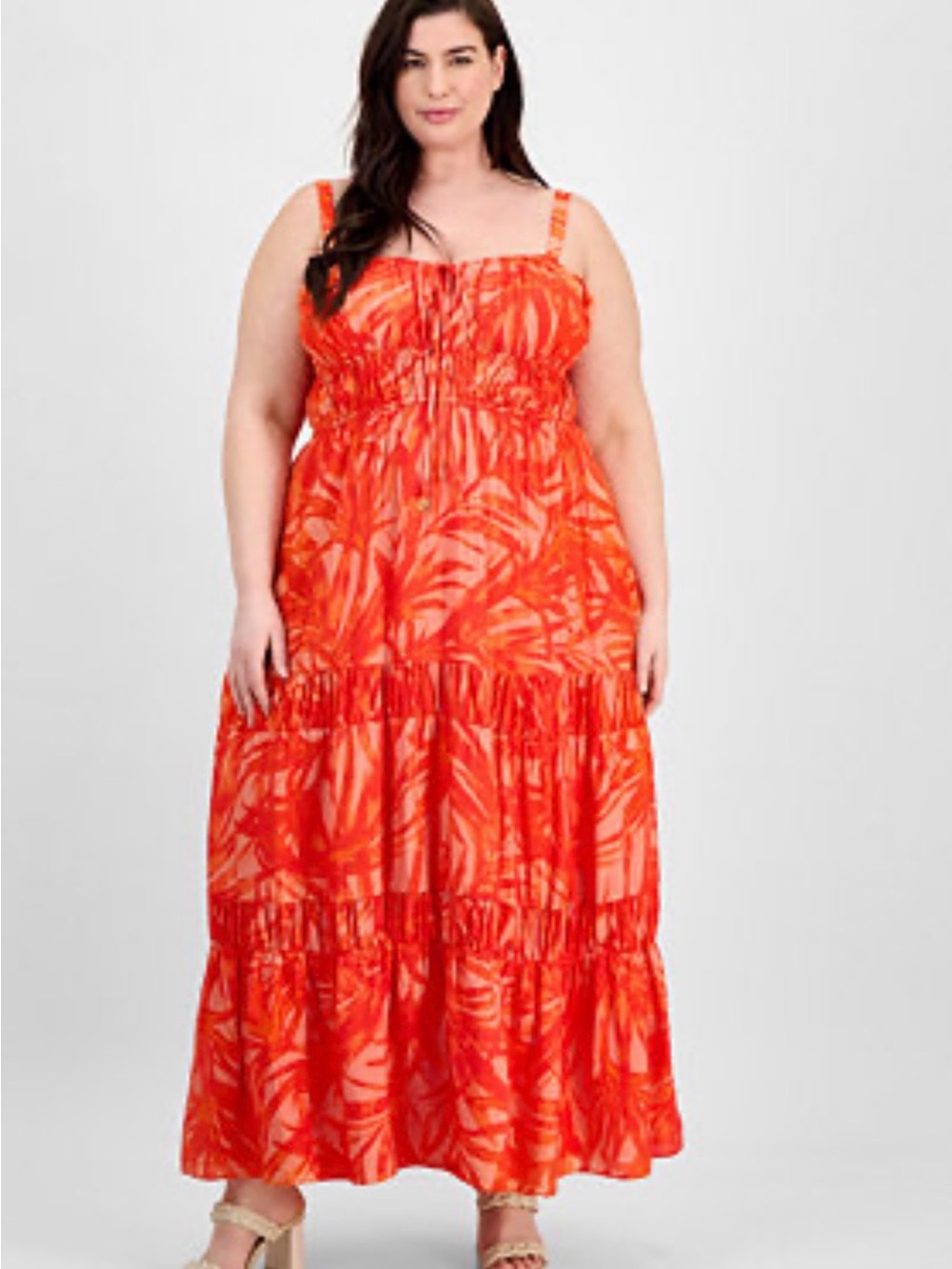 Taylor Red-Orange Tropical Print Maxi Dress